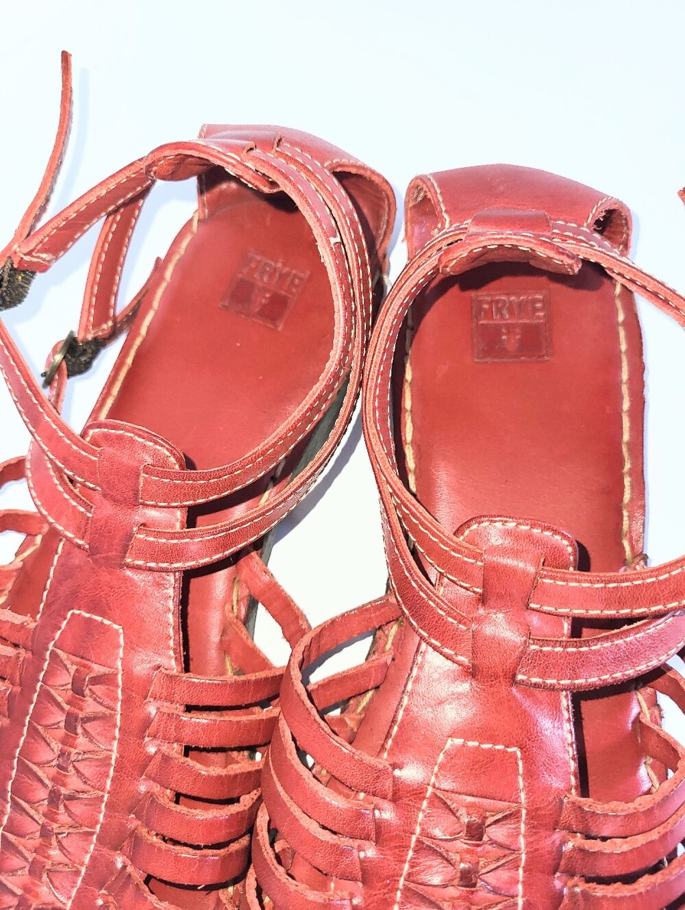 Frye Kayla Huarache Sandals Caged Gladiator Genuine Leather Oxblood Red Size 8.5 - Picture 5 of 16